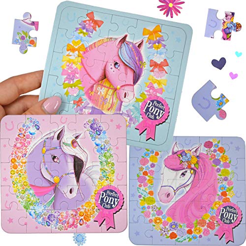 Henbrandt the Harlequin Brand Puzzle Pferde Mini Pferdepuzzle 3er Set Motive Mädchen 25 Teile Pink Mitgebsel 13cm