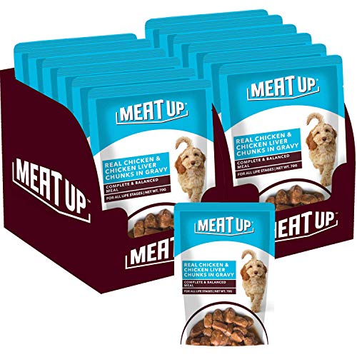 Image of Meat Up Chicken and Milk Puppy Dry Dog Food, 3kg (Buy 1 Get 1 Free) & Meat Up Wet Dog Food, Real Chicken and Chicken Liver Chunks in Gravy, 6 Pouches(6 x 70g) (Buy 1 Get 1 Free)