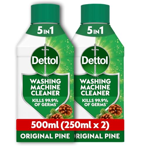 Dettol, Washing Machine Cleaner, Pine Scented, 500ml (250ml x 2pck) Antibacterial, Removes Bacteria, Odours, Limescale and Hidden Dirt, Lasting Freshness, Kills 99.9 Percent of Bacteria