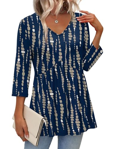 Image of OFEEFAN 3 /4 Length Sleeve Womens Tops 2026 Blouses for Women Dressy Casual Fashion Clothing V Neck Babydoll Tops Fall Outfits