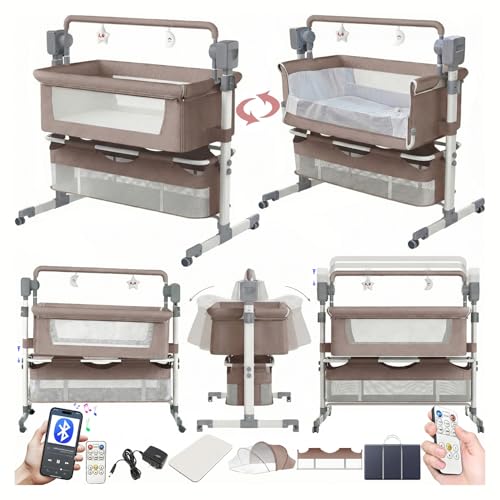 Doraystar Électrique Bluetooth Intelligent Lit Cododo Bebe, Pliable Convertible Cododo Berceau Bébé Co-Sommeil, Lit Bebe avec Matelas, Musique, Télécommande et 5...