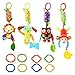 Bloobloomax Baby Soft Hanging Rattle Crinkle Squeaky Toy Car Seat Stroller Toys with Teethers Plush Animal C-Clip Ring for Infant Babies Boys and Girls 3 6 9 to 12 Months (12 Pcs)