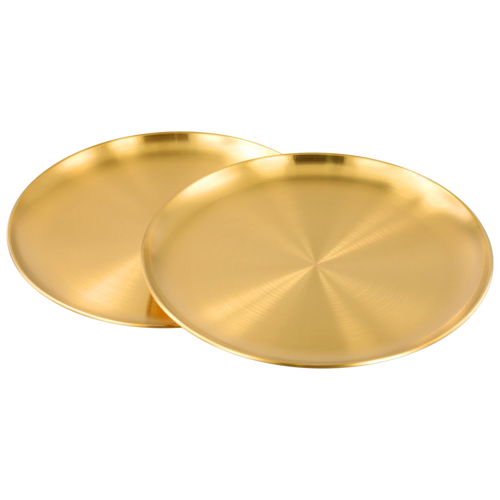 FUNSUEI Lot de 8 assiettes rondes en acier inoxydable doré de 26 cm - Plateau décoratif pour pâtisserie, servir, décoration