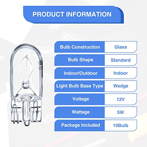 Honoson 1/4 Wedge Base 12V 5W Bulb Clear Krypton Light Bulb For Landscape, Rv And Cabinet Lighting (10 Pieces) #TOP3