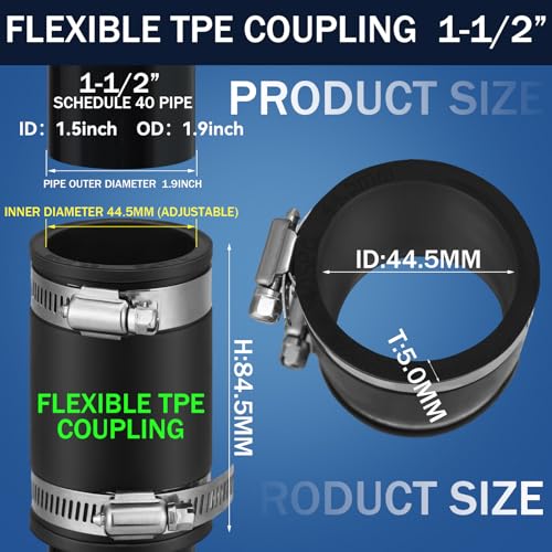 Image of Pangda 2 Pcs Flexible TPE Coupling with Stainless Steel Clamps 1-1 /2 Inch