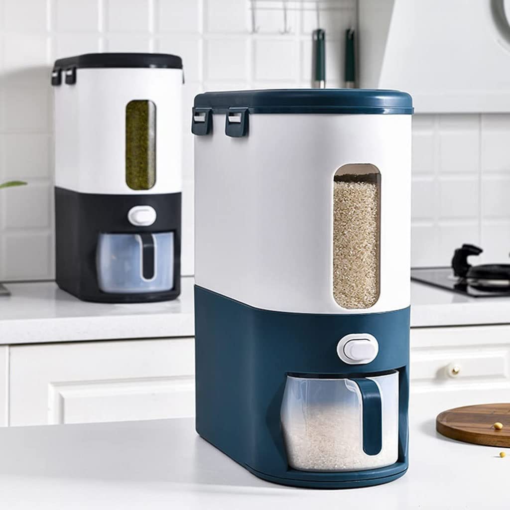 Dozownik Płatków Kukurydzianych Dozownik zbóż blat, spiżarnia ryżowa Duży Healtight Grain Dispenser Container One-Click Household Household Hermetyczny (Color : Black-15kg)