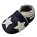 Mejale - patucos con suela blanda, de piel, para aprender a andar, gatear, para niños pequeños, zapatos para andar por casa, con diseño de estrellas, color Azul, talla 12-18 Monate/14cm Sohle