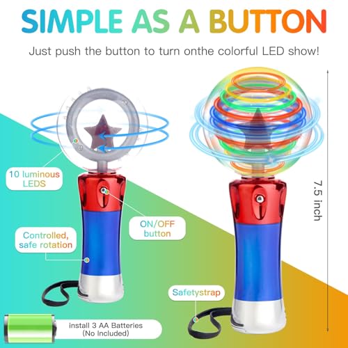 JiffyJolt LED Zauberstab Magic Ball Leuchtstab für Kinder 3-12 Jahre, Spin Lichtstab Glow in the Dark, Sensorik Spielzeug für Jungen Mädchen, Party Gefälligkeiten Geburtstagsgeschenk
