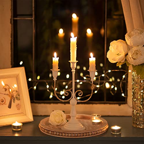 Sziqiqi White Taper Candle Holder For Centerpiece - 3-Candle Candlesticks Holder For Wedding Table Centerpieces Decor Metal Candle Stick Holders For Fireplace Mantle #TOP1