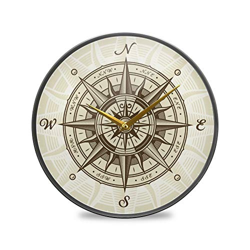 Runde digitale Wanduhr, Vintage-Stil, nautischer Kompass, Rose, nicht tickend, Wanduhren, batteriebetrieben, für Küche, Wohnzimmer, Büro, dekorativ