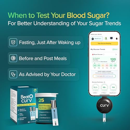Image of BeatO Curv Glucometer Test Strips for Glucometer Machine | Sugar Test Strips | Blood Glucose Test Strips (50 Foil Test Strips Only)
