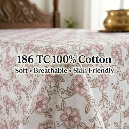 Image of Mafatlal 186 TC Grace Cotton Bedsheet for Single Bed | 90 x 60 Inch | Soft, Breathable & Durable Pure Cotton Fabric | Includes Pillow Cover | Blush Rose