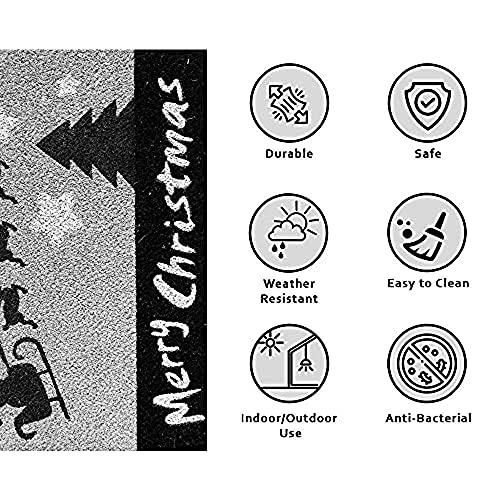 Image of Onlymat Christmas Coir Doormat With Non-Slip PVC Backing for Gateway, Entryway, Outdoor, Indoor, Patio - Durable and Large, Weatherproof, Black and Grey Printed Xmas Themed Rug, (60cm x 1.5cm x 40 cm)