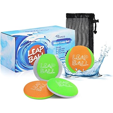 Ryaco Leap Ball Water Skipping Ball Pool Balls - 4 Pack Bouncing Ball Beach Ball for All Ages - Extreme Water Bathing Fun with Your Friends & Family at The Beach, Lake, Pool, River or Lake Cover
