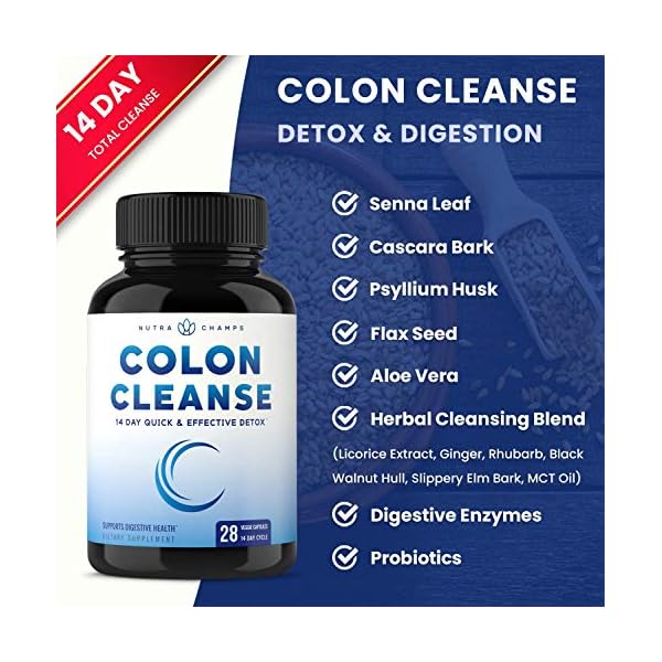 Colon Cleanse & Detox for Weight Loss [14 Day Quick Cleanser] Safe & Effective Formula with Probiotic & Digestive Enzymes for Constipation Relief - Capsules Supplement to Flush Toxins & Boost Energy