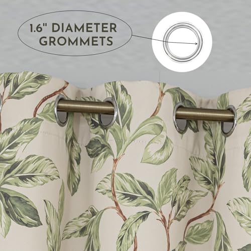 Image of 80% Blackout Curtains for Bedroom, Green Leaf Window Drapes 102 Inch Length for Living Room, Thermal Insulated Grommet Curtains, 2 Panels