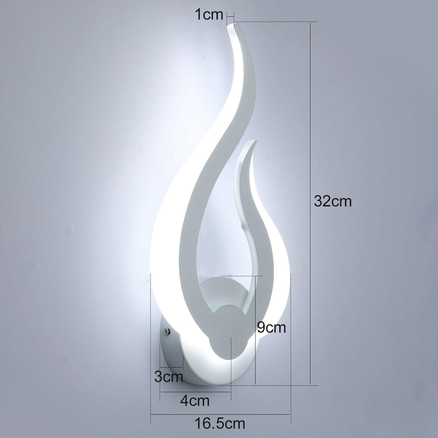 Lightess LED Wandlampe Innen 10W 3 Farben Warmweiß Kaltweiß Neutral | Moderne Wandleuchte Flammenform, 3000K/4500K/6000K Acryl+Alu, für Wohnzimmer Schlafzimmer Flur Treppenhaus