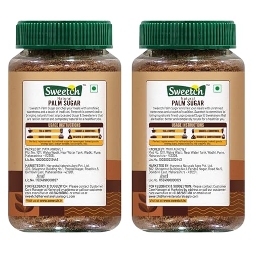 Image of Sweetch Pure Palm Sugar 350g Jar Each (Pack of 2) | Natural Low GI, Unrefined, Traditional Sweetener | Mineral Rich & No Chemicals | Healthy Substitute to White Sugar for Baking, Desserts, Tea, Coffee & Daily Cooking