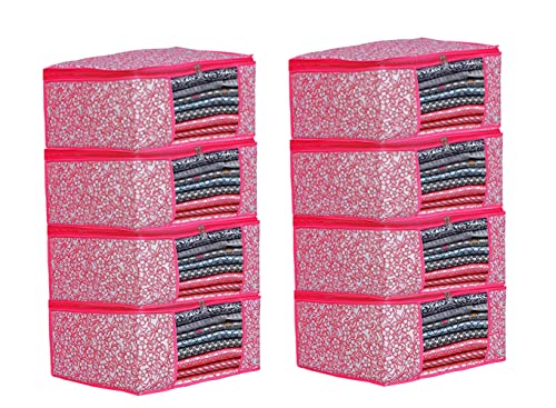Image of AI ANKIT INTERNATIONAL Saree Cover Bag /Pink Phool Design Saree Cover Bag /Saree Covers For Storage /Pack of 8