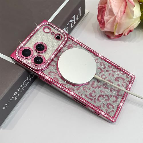 Coque iPhone 17 Pro paillettes motif léopard rose vif compatible MagSafe - 3