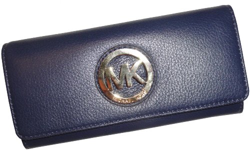 Women's Michael Kors Fulton Flap Continental Leather Wallet Navy