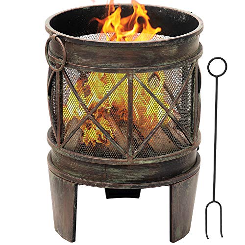 AMAGABELI GARDEN & HOME Fire Pit Outdoor Wood Burning Firebowl Fireplace Heater Log Charcoal Burner Extra Deep Large Round Camping Outside Patio Backyard Deck Heavy Duty Metal Grate Bronze