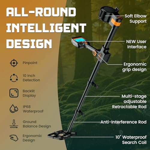 Image of Metal Detector for Adults Waterproof - 2000mAh Chargeable Professional Cordless Gold Detector with LCD Display, Retractable Foldable Higher Accuracy Metal Detector with 10 inch IP68 Coil - Orange