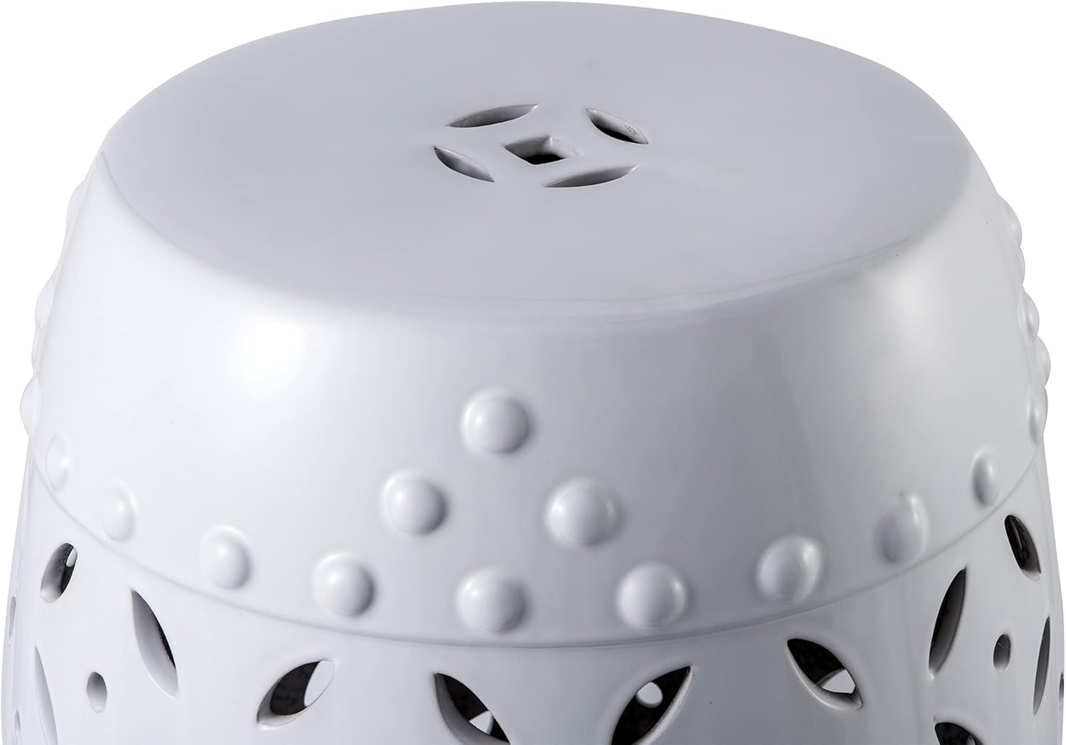 Knocbel Accent Ceramic Decorative Garden Stool, Indoor/Outdoor Side Table Plant Stand, 240lbs Weight Capacity, 13.4" L x 13.4" W x 17" H (White) : Patio, Lawn & Garden