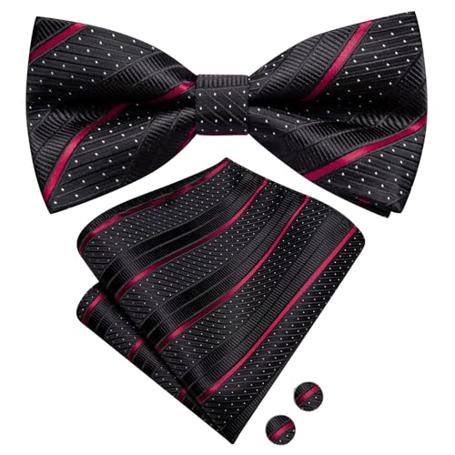 Image of Hi-Tie Bow Ties for Men Pre-Tied Pocket Square with Cufflinks Mens Bowtie Sets for Wedding Formal Party