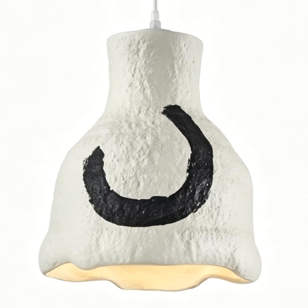 ESIYUVO Wabi-Sabi Retro Irregular Vase Pendant Light Fixture Rough Cement Textured Off-White Hanging Lamp High-Density Polystyrene Chandelier for Entrance Hall Bedside Kitchen Island Living Room