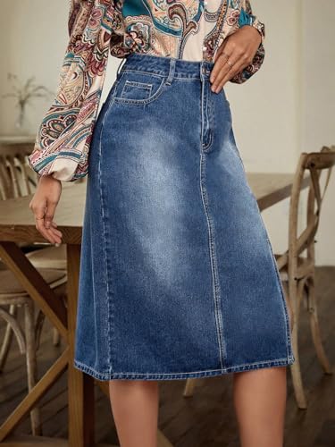 Women's High Waisted Side Split Denim Skirt Casual Midi Jean Skirts with Pocket3