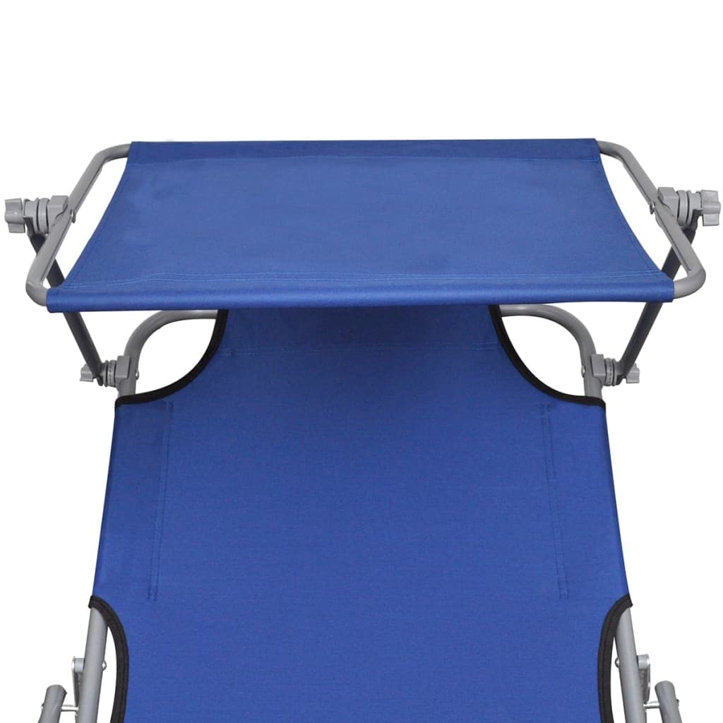 Klappbare Sonnenliege mit Dach 189x58cm Gartenliege Blau | Stabile Dreibeinliege für Balkon und Terrasse mit verstellbarem Sonnenschutz und Rückenlehne.