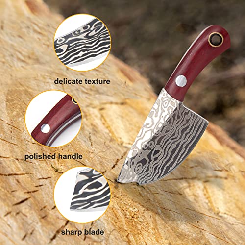 Pletpet 4 Pieces Mini Damascus Pocket Knife Set, Tiny Kitchen Chef Knife Set Portable Small Keychain Pocket Knife Cleaver For Package Opener Box Cutter Letter Opener #TOP3