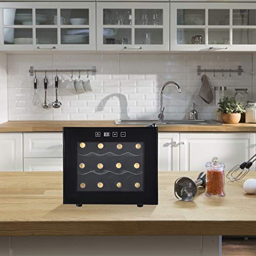 12 Bottle Wine Cooler Refrigerator- Freestanding Wine Cellar for Red, White, Champagne or Sparkling Wine,Compressor Wine Chiller Digital Temperature Control Fridge Glass Door - Black