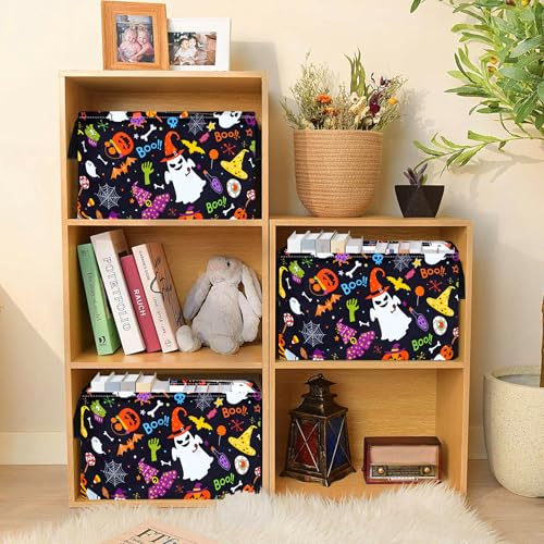 Image of MAIZMZ Halloween Storage Basket Pumpkin Ghost Gift Basket for Kids Foldable Toy Box Waterproof Organizer Bin Laundry Nursery Hamper for Home Office Dorm Closet Shelf