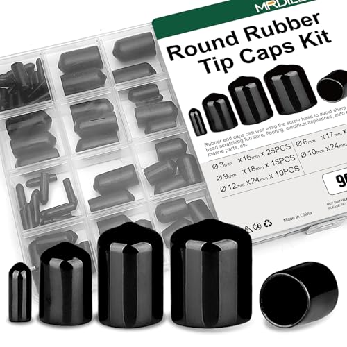 Mrdilla 90Pcs Rubber End Caps, 5 Sizes 1/8', 1/4', 3/8', 7/16', 1/2', Vinyl Protective Caps for Screws, Bolts...