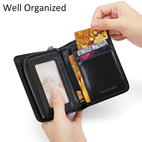 VANNANBA Genuine Leather Wallets for Men with Zipper Coin Pouch,RFID Blocking Bifold Front Poacket Multi Card Holder Wallet(Black)4