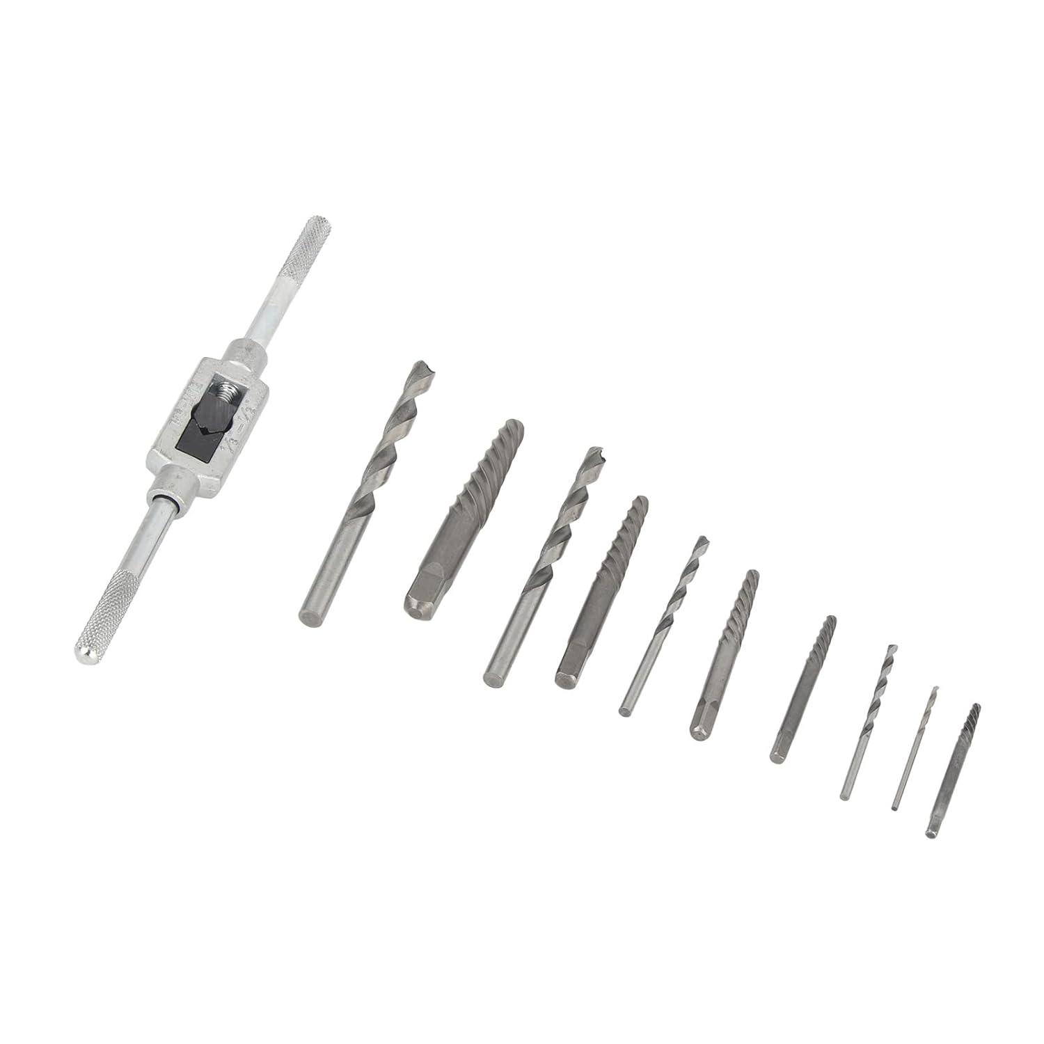 11pcs Broken Screw Extractor Set High Hardness Speed Steel Left Handed Spiral Flute, Easy Removal Tool for Damaged Screws, Bolts with Tap Handle HHS, Tool Steel, M3 to M12