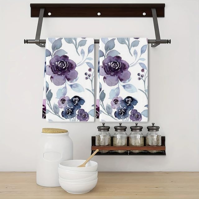 Bohemian Style Hand Towel Set of 2 Purple Floral Bath Towels Soft Summer Flower Fingertip Face Towel for Bathroom Kitchen Hotel Spa Decor Gift 24 x 16 Inches - Image 3