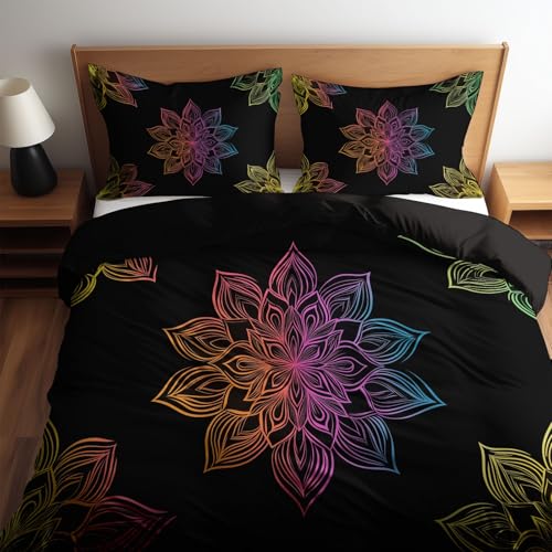 CozyRest Housse de Couette 140 x 200 cm Mandala coloré - Parure de Lit Enfant Adulte 1 Personnes avec Fermeture Éclair Sets de Housse Couette en Polycoton...