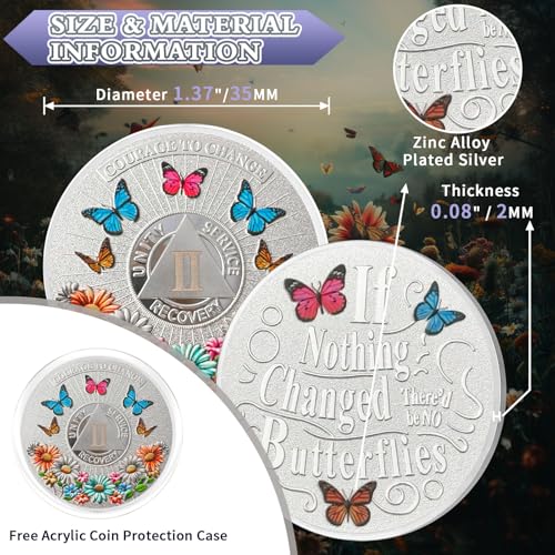 colorful sunflower 2 year sobriety coin butterfly two year sobriety chip courage to change aa chips and medallion silver aa coin recovery anniversary token sobriety gifts for men women
