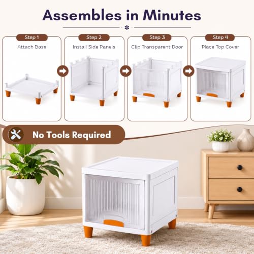 Image of HoopVool Foldable Storage Cabinet, Stackable Plastic Storage Box with Front Opening Door, Dustproof Organizer for Clothes, Toys, Books, Bathroom & Bedroom (4-Tier (33 X 38 X 107 CM))