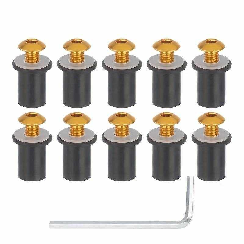 Kit Tornillos de Parabrisas, Tuercas Parabrisas moto, Pernos Parabrisas Moto, Tornillos Pernos de Parabrisas Moto, Tornillos pantalla moto, Aluminio, M5 x 16 mm, Dorado