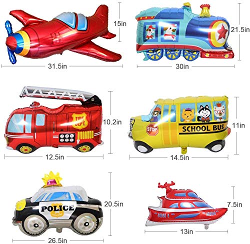Yansion Construction Party Decorations Boys, Happy Birthday Banner Transport Vehicles Foil Balloons Plane Train Police Car School Bus Yacht Fire Truck Cake Toppers for Dump Truck Party Boys, Baby Shower, Boys 1st Birthday - Thumbnail 3
