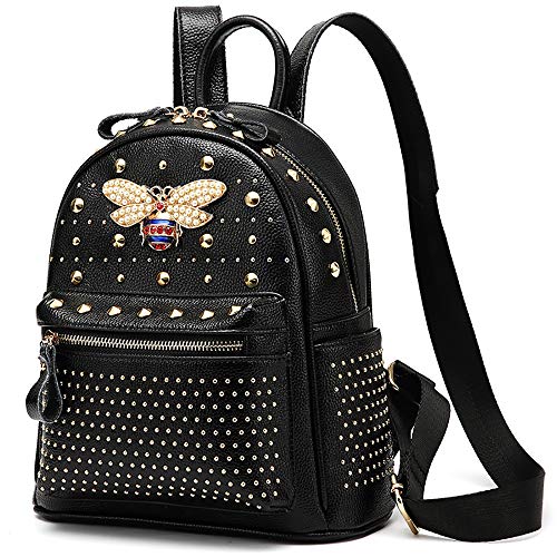 BAACD Mochila pequeña niñas mujeres tachuelas de cuero negro bolso de hombro ligero