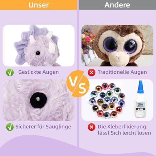 Dino Kuscheltier, Dinosaurier Kuscheltier 24 cm Plüschtier für Kinder, Süßes Lila Plüschtier, Soft Cuddly Friends, Kuschelfreunde zum Kuscheln und Spielen für Mädchen und Jungen, Waschmaschinenfest