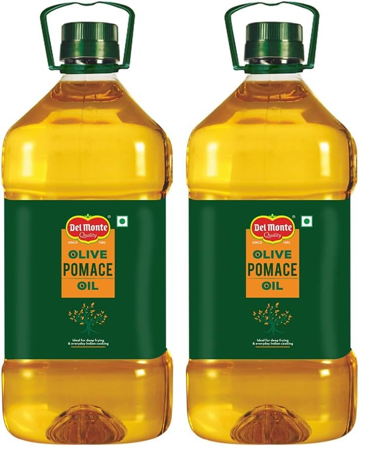 Image of Del Monte Pomace Olive Oil (Imported) | All purpose cooking oil for everyday Indian cooking | Ideal for deep frying, roasting, baking | High MUFA & Low in Saturated Fat | 5L PET Bottle (Pack of 2)