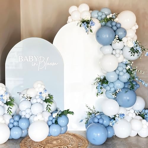 Image of Dusty Blue Balloons, 60 Pcs 12 Inch Fog Slate Baby Blue Balloons with Matte White Latex Balloon for Baby Shower Birthday Bridal Shower Wedding Engagement Bachelorette Party Decorations Supplies