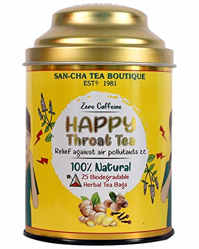 Image of Sancha Tea Boutique Happy Throat Tea | Caffeine Free Tea (Pack of 25) | 100% Biodegradable Tea Bags | Pyramid Tea Bags | Herbal Tea | Tea for Bad Throat | Blended with Liquorice