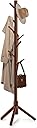 Solid Wooden Coat Rack Freestanding, New Zealand Pine Coat Tree with 8 Hooks & 3 Adjustable Sizes for Coats, Hats, Handbags and Scarves, Space Saving for Entryway/Office/Bedroom (Brown)
